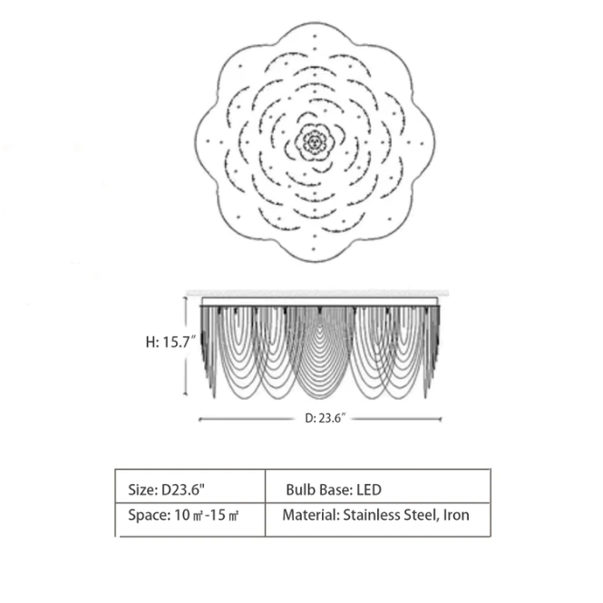 D23.6" Willowlamp / Flush Mount Chandelier / ROSE-700-STR-C More info on: https://www.select-interiorworld.com/at_en/willowlamp,chandelier,chandeliers,lamp,ceiling,flush mount,flower,tassel,tier,tiers,layers,big,extra lare,large,oversized,big,huge