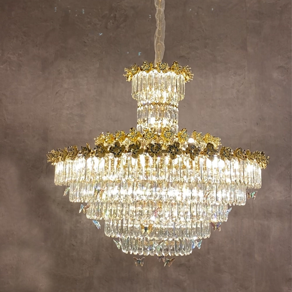 Valley Lamps Modern Light Luxury Art Design Butterfly Multi-tiered Round Crystal Chandelier with Golden Flowers for Living Room/Staircase/Foyer - Image 1