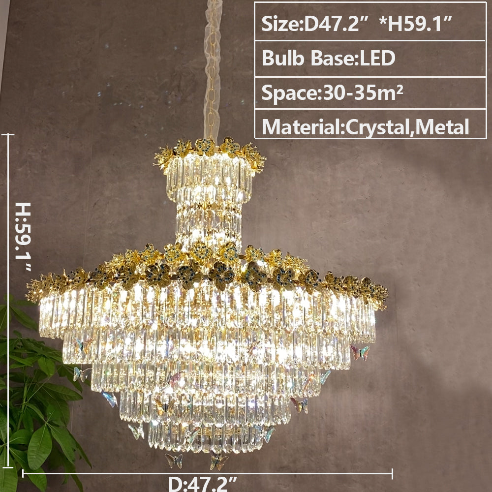 Valley Lamps Modern Light Luxury Art Design Butterfly Multi-tiered Round Crystal Chandelier with Golden Flowers for Living Room/Staircase/Foyer - Image 11