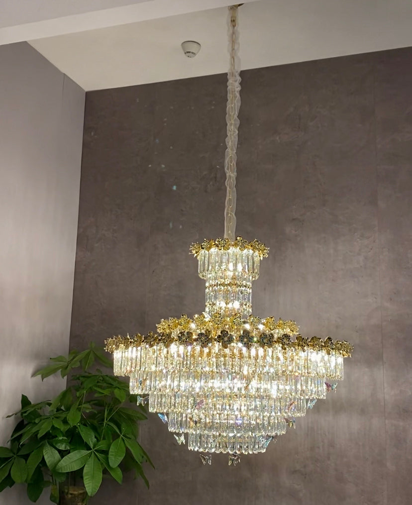 Valley Lamps Modern Light Luxury Art Design Butterfly Multi-tiered Round Crystal Chandelier with Golden Flowers for Living Room/Staircase/Foyer - Image 2