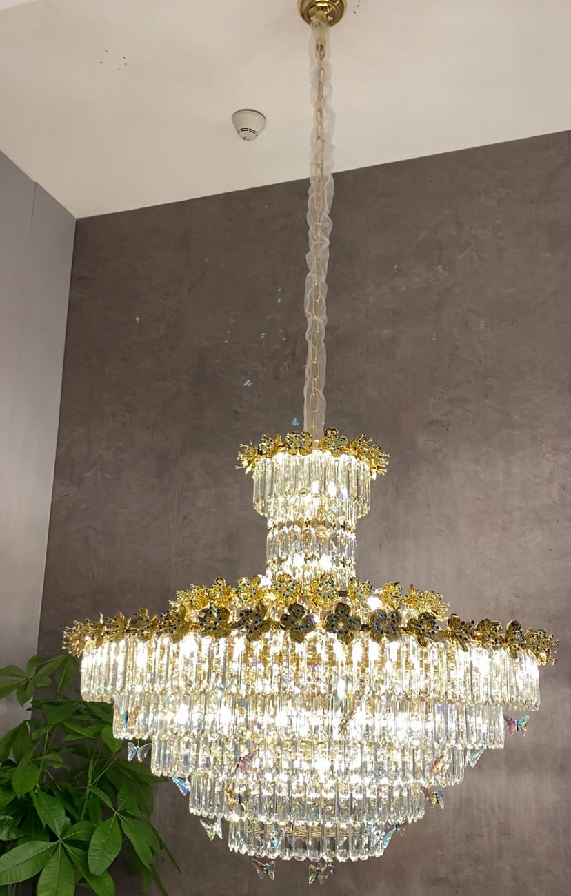 Valley Lamps Modern Light Luxury Art Design Butterfly Multi-tiered Round Crystal Chandelier with Golden Flowers for Living Room/Staircase/Foyer - Image 3