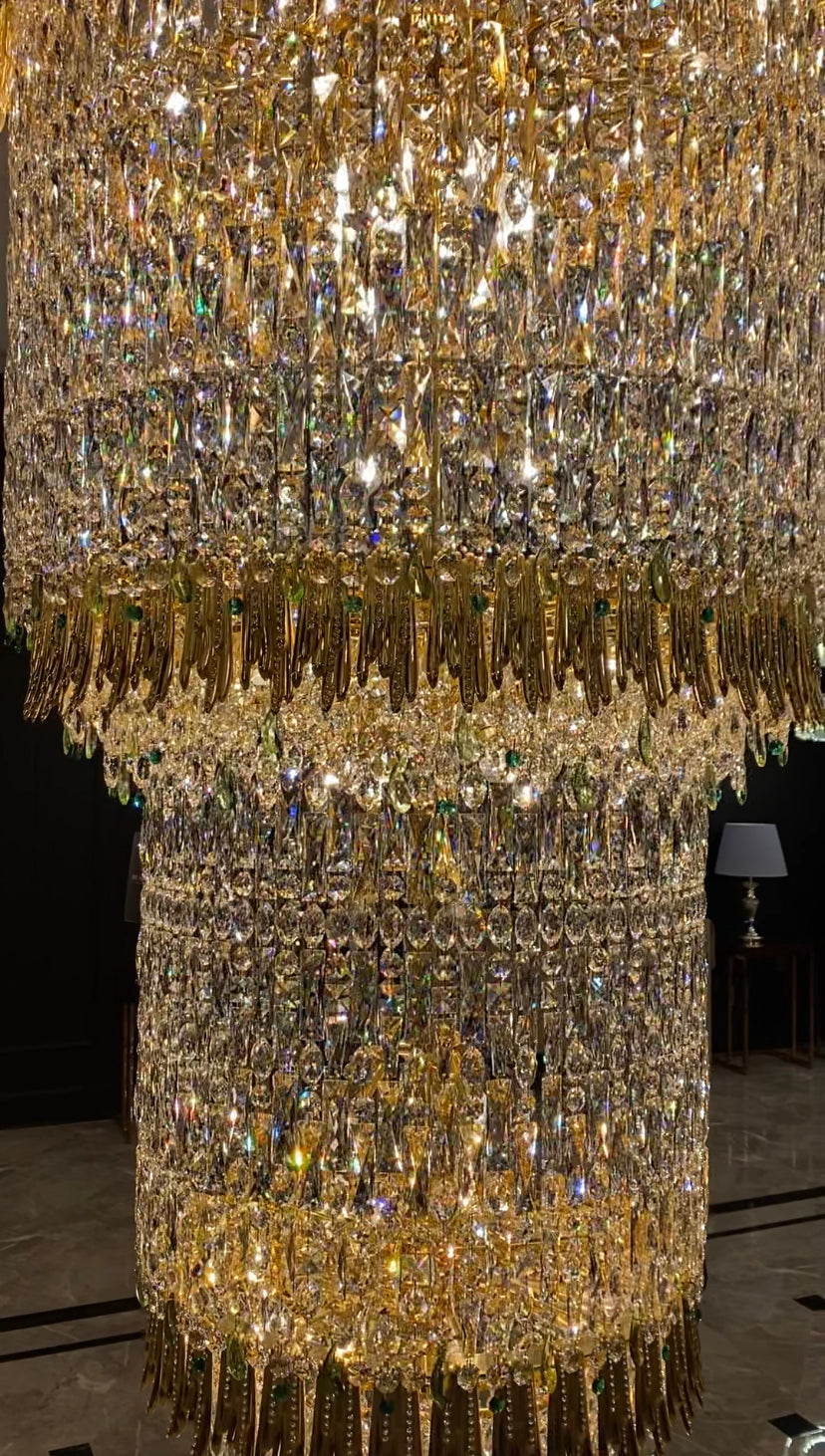 Valley Lamps Oversized Luxury Gold Tiered Designer Crystal Chandelier For Large Hallway/Foyer/Entryway - Image 5