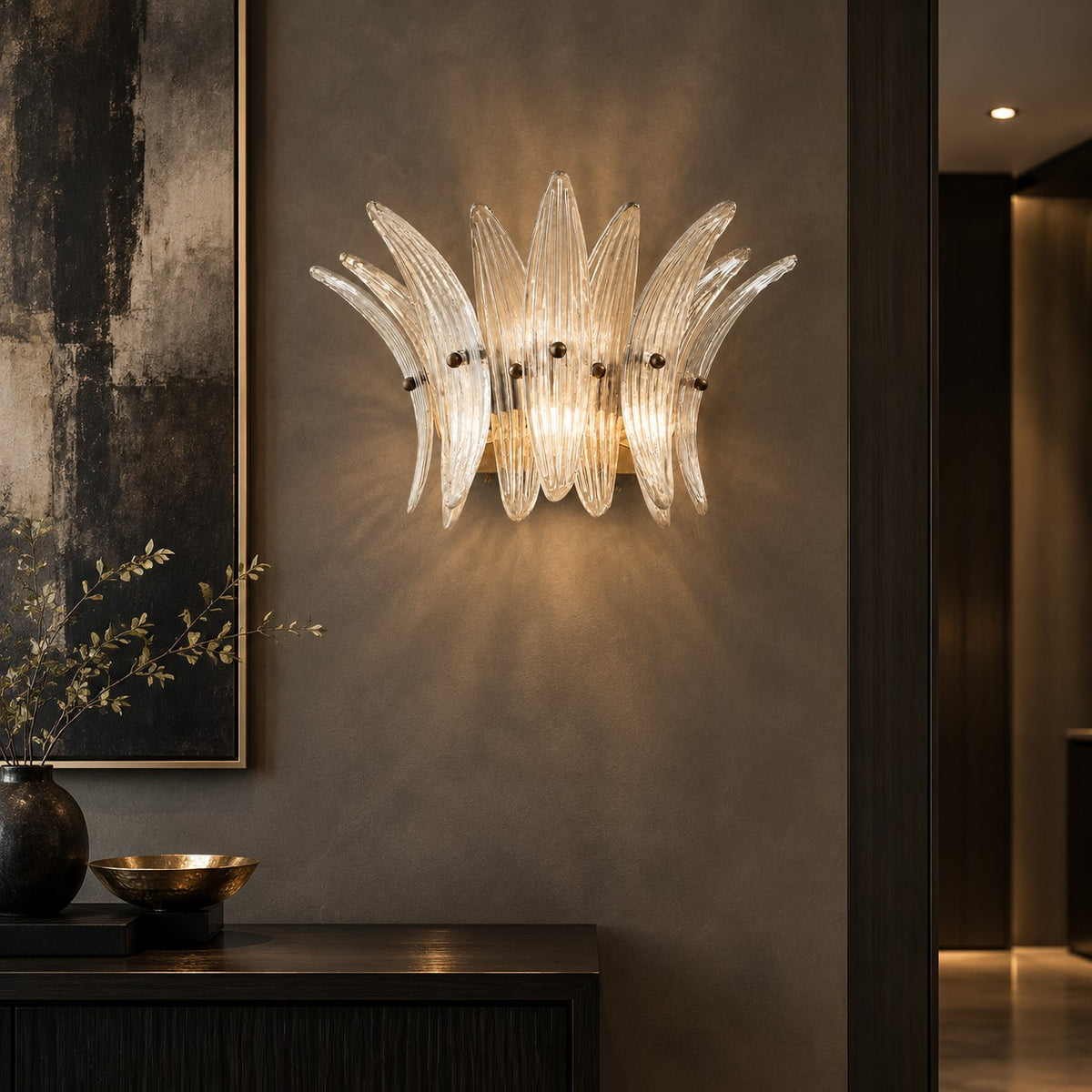 Wall Sconce Sculptural Floral Glass Style