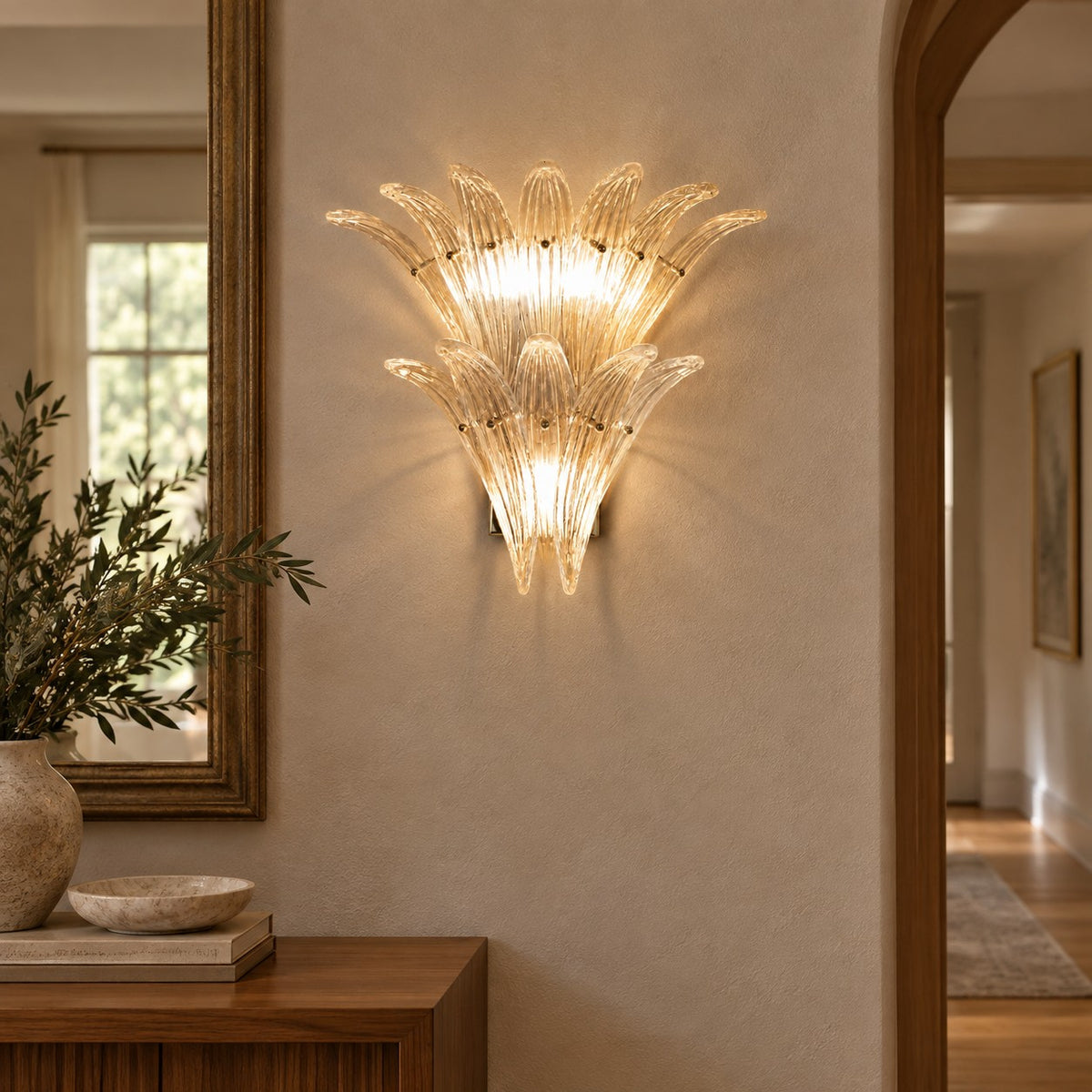 Wall Sconce Two-Tier Glass Leaf Style