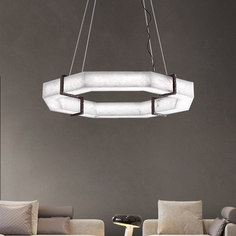 Celine Retro Alabaster Living Room Chandelier, Round Lamp Lighting