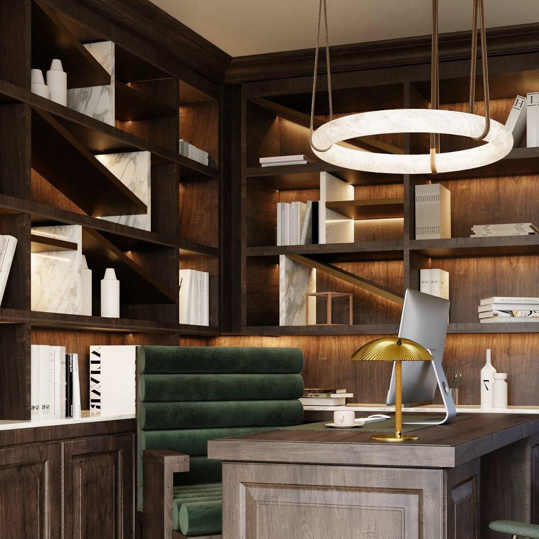 Annie Alabaster Pendant, Modern Chandelier with Leather Hook