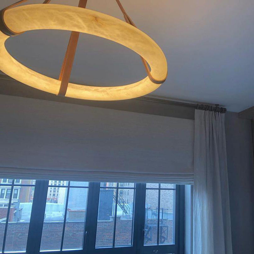 Annie Alabaster Pendant, Modern Chandelier with Leather Hook