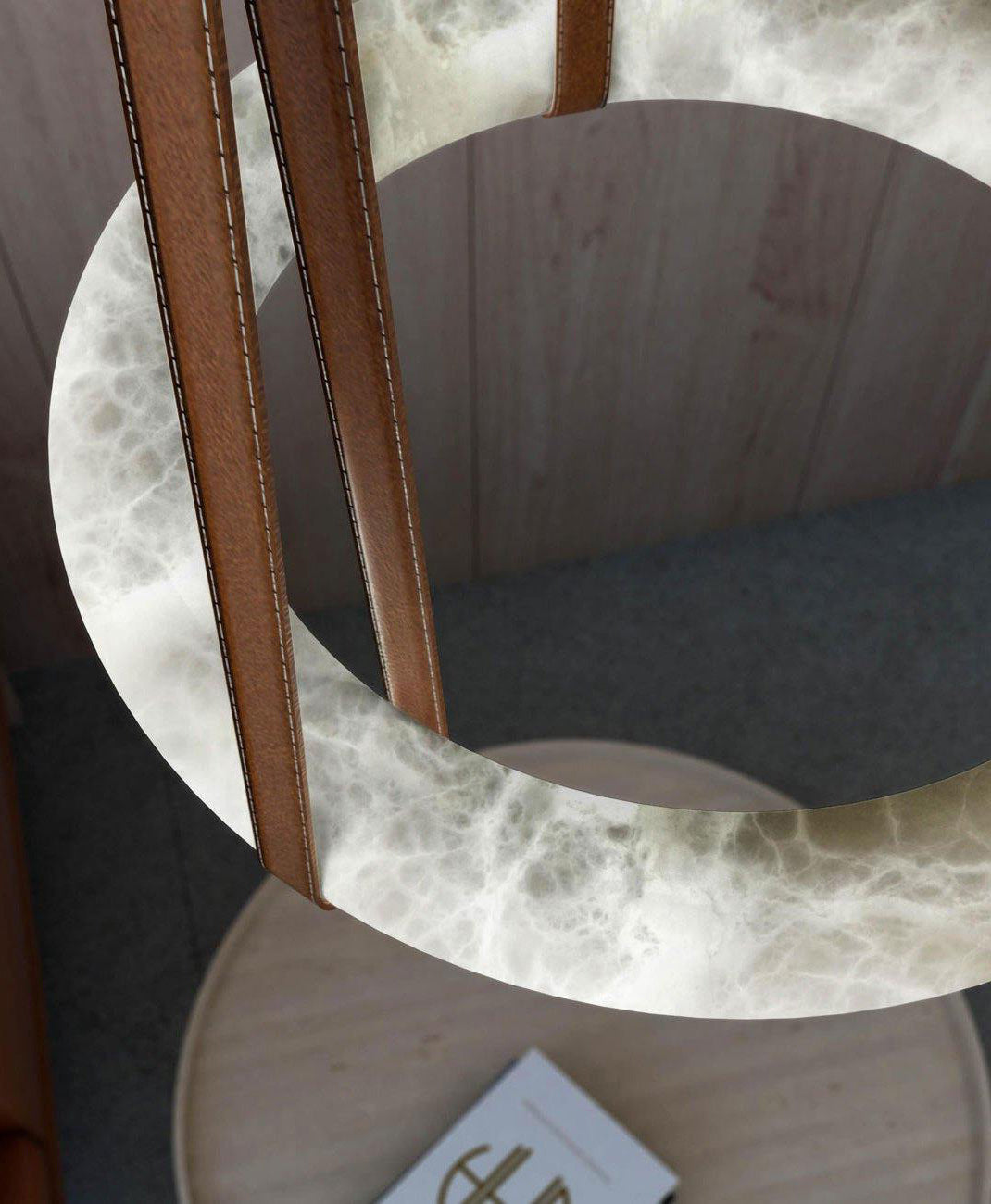 Annie Alabaster Pendant, Modern Chandelier with Leather Hook