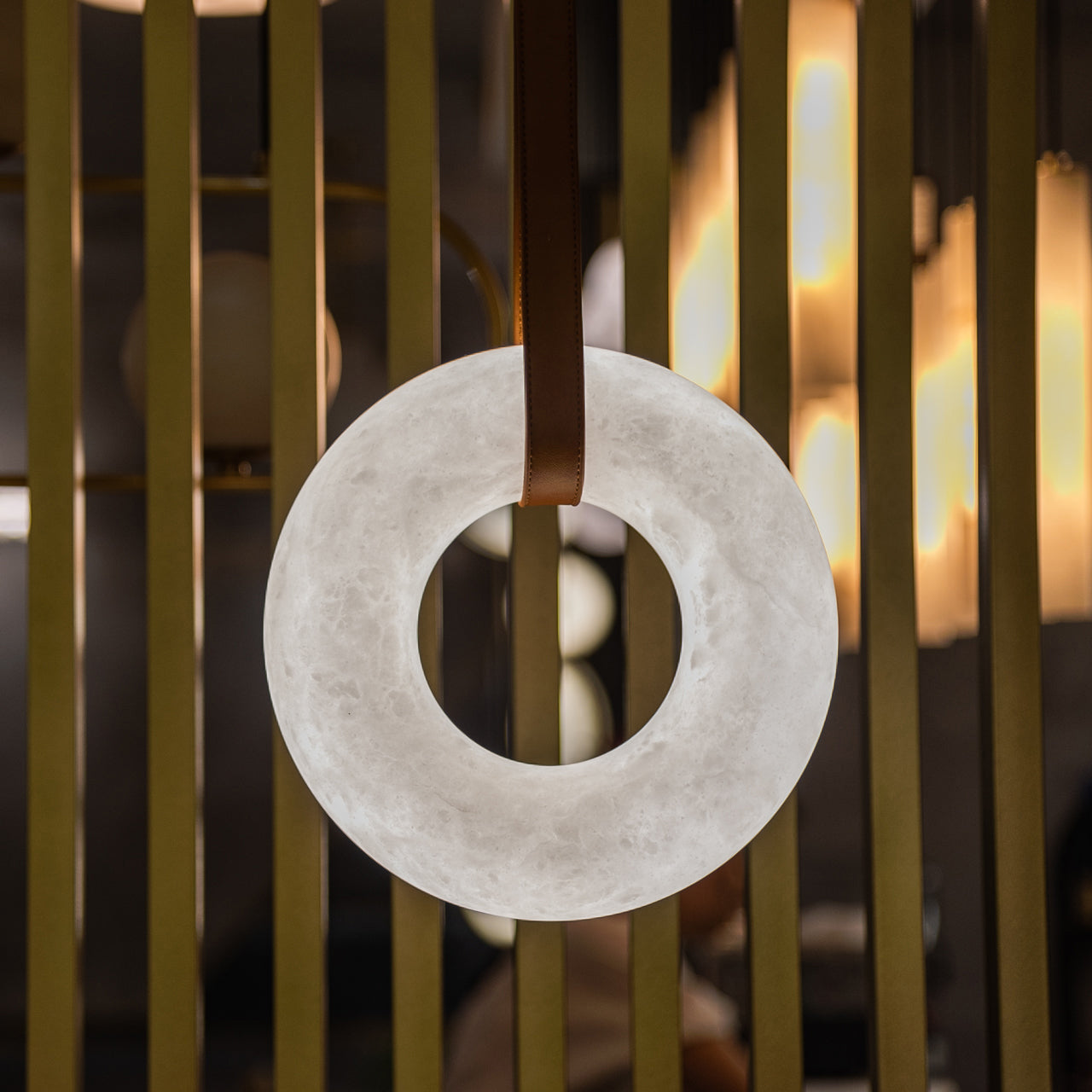 Annie Alabaster Pendant, Modern Chandelier with Leather Hook