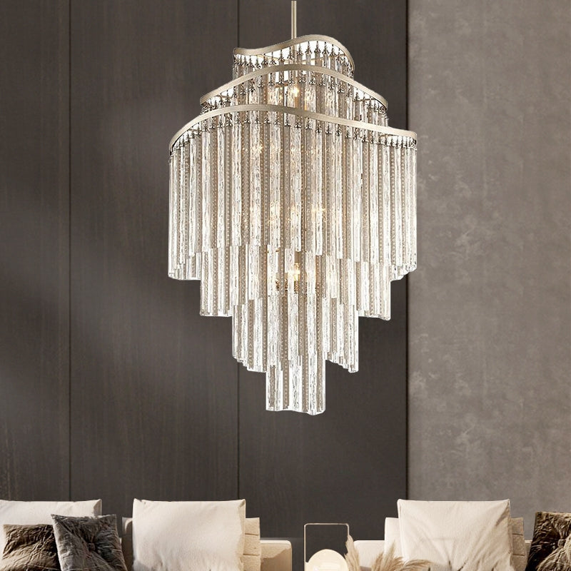 Huge Post-modern Hollow Glass Tube Tassel Chandelier for Living Room/Foyer/Villa/Stairs