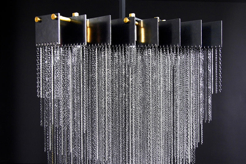 Extra Large Multi-tier Aluminum Tassel Chain Art Chandelier for Villa/Stairs/Foyer/Living Room