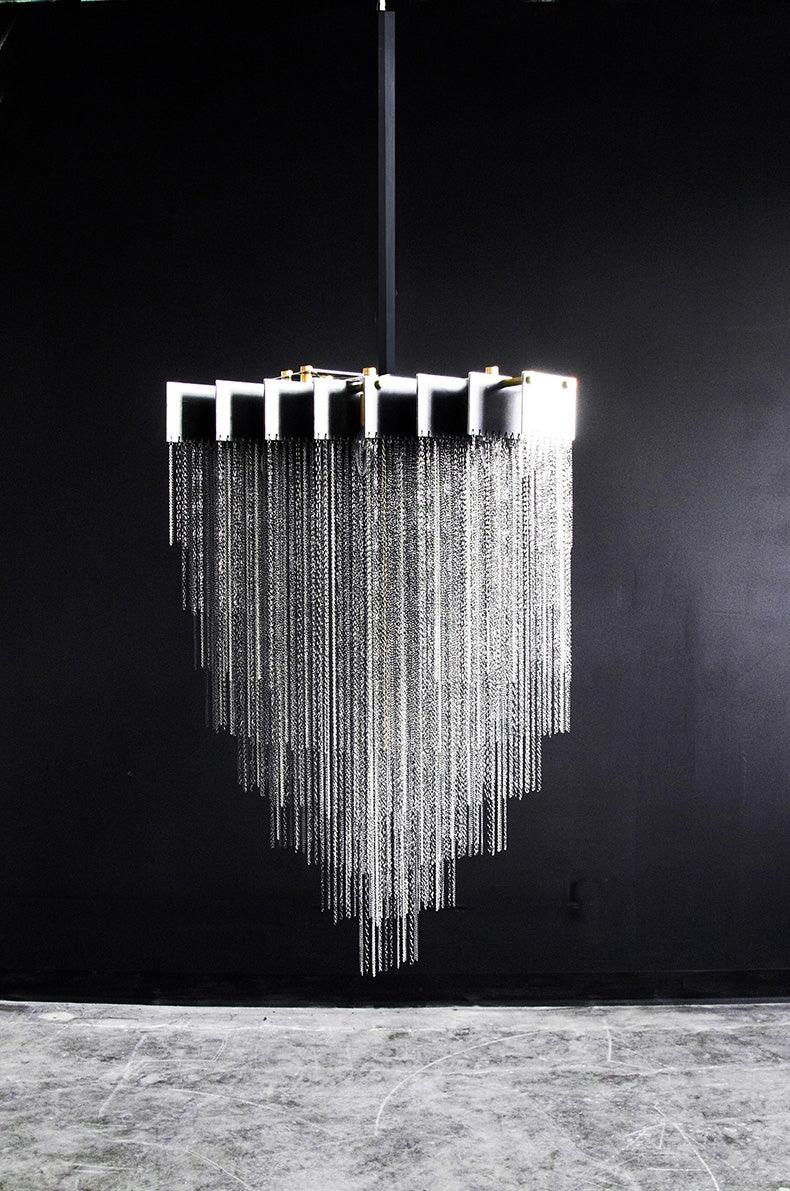 Extra Large Multi-tier Aluminum Tassel Chain Art Chandelier for Villa/Stairs/Foyer/Living Room
