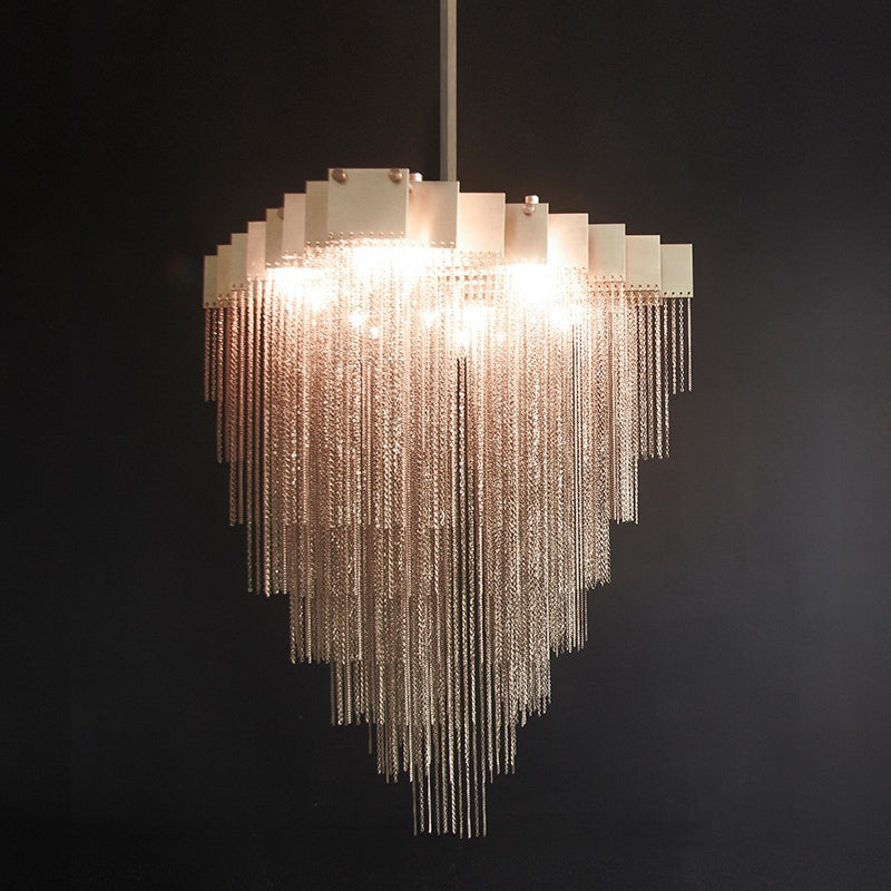 Extra Large Multi-tier Aluminum Tassel Chain Art Chandelier for Villa/Stairs/Foyer/Living Room