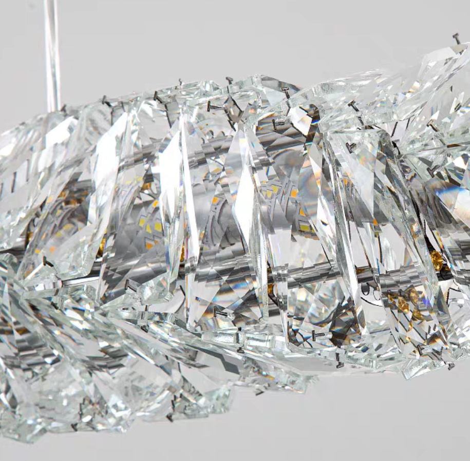 New Nordic Light Luxury Rectangle Brass and Crystal Pendant for Dining Room/Kitchen Island