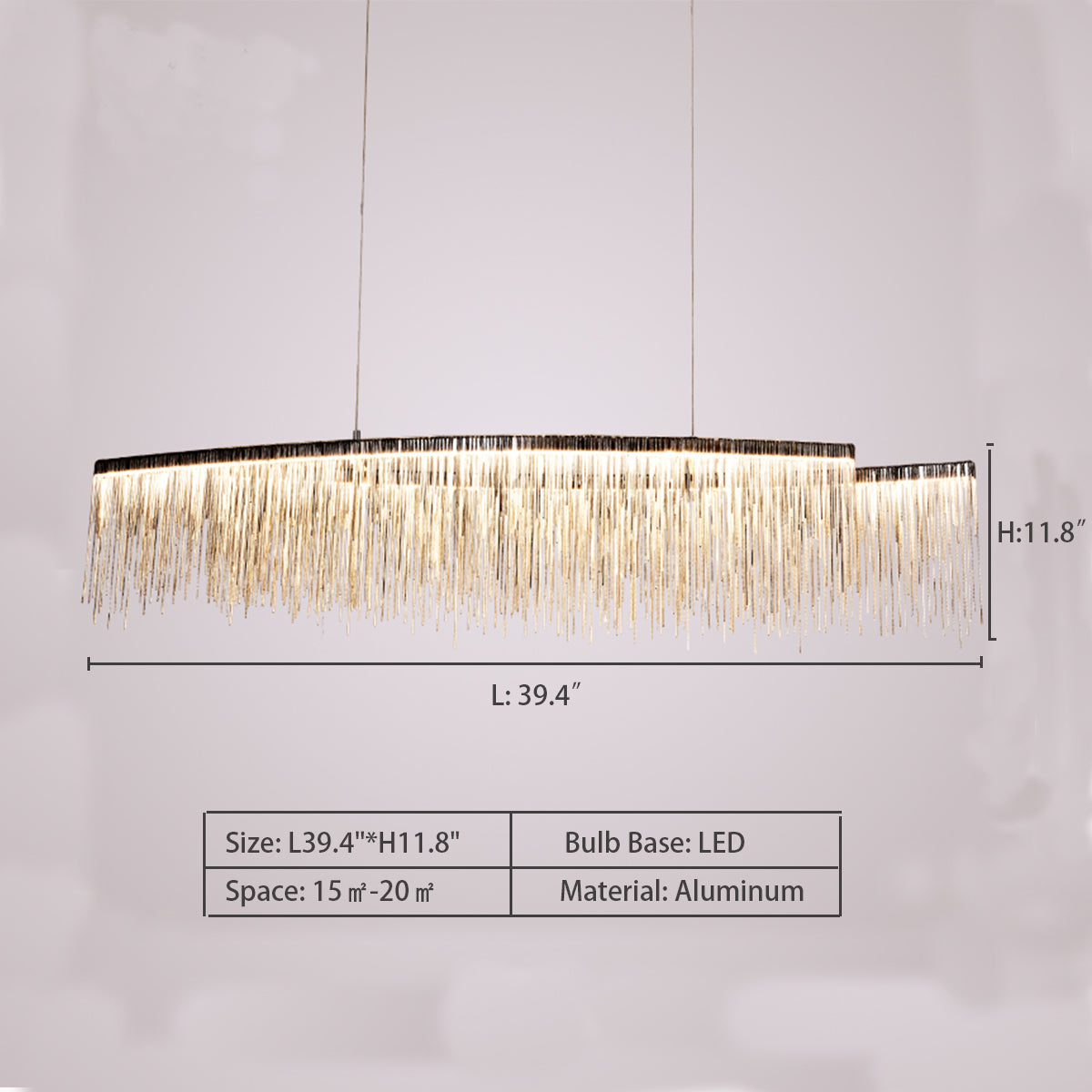 L39.4"*H11.8" Aleeha LED Modern Pendant Light, Aluminum Tassel Linear Chandelier, Chrome Light Fixtures,chandelier,chandeliers,pendant,tassel,aluminum,irregular,kitchen island,dining ar,dining table,long table,big table,chrome,gold
