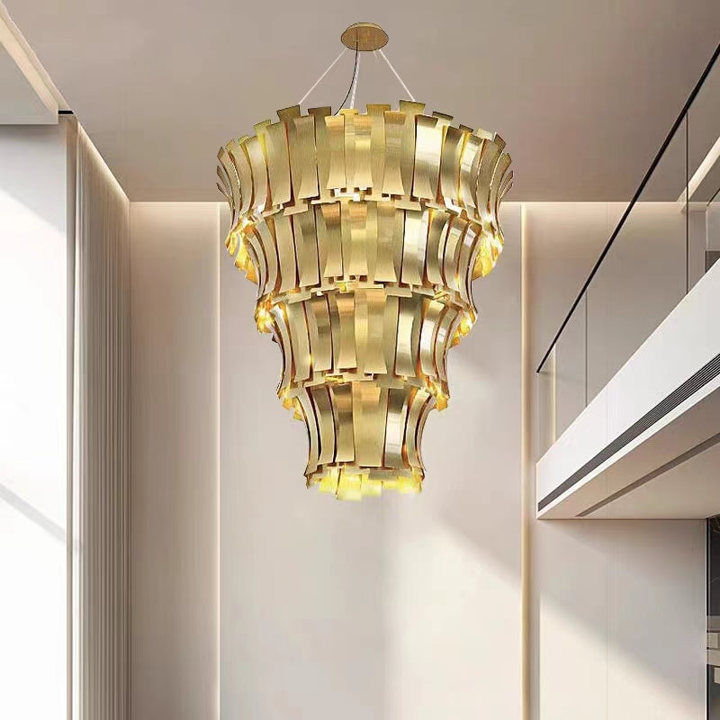Oversized Art Tapering Tiered Luxury Gold Chandelier for Living Room/High-Ceiling Room