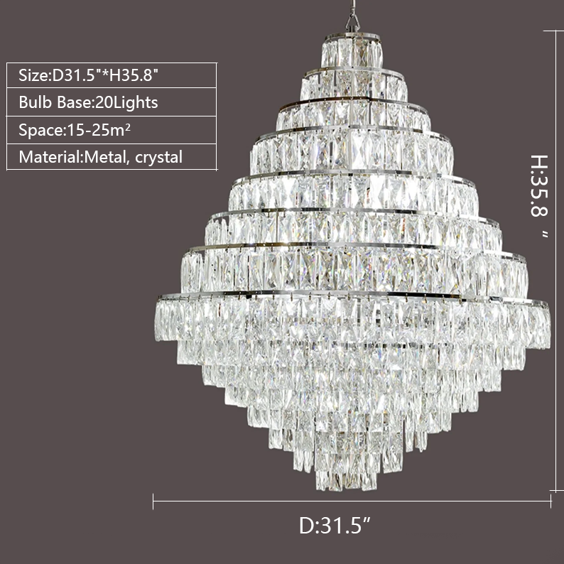 Extra Large Decorative Crystal Chandelier Foyer Hall Ceiling Light Fixture For Staircase In Chrome For Living room walk-in closet cafe