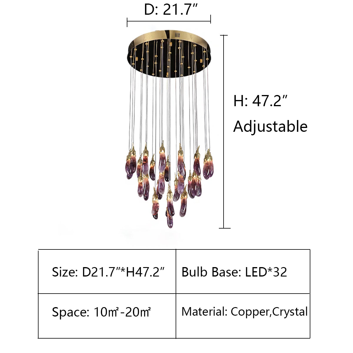 Fashionable and Beautiful Eggplant-shaped Crystal Chandelier