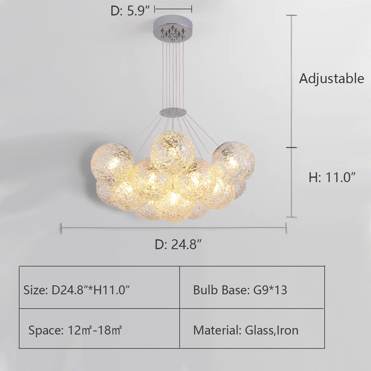 D24.8"*H11.0" chandeleir,chandeliers,bubble,sphere,glass ball,art,designer model,dining table,kitchen island,big table,long table,model,metal