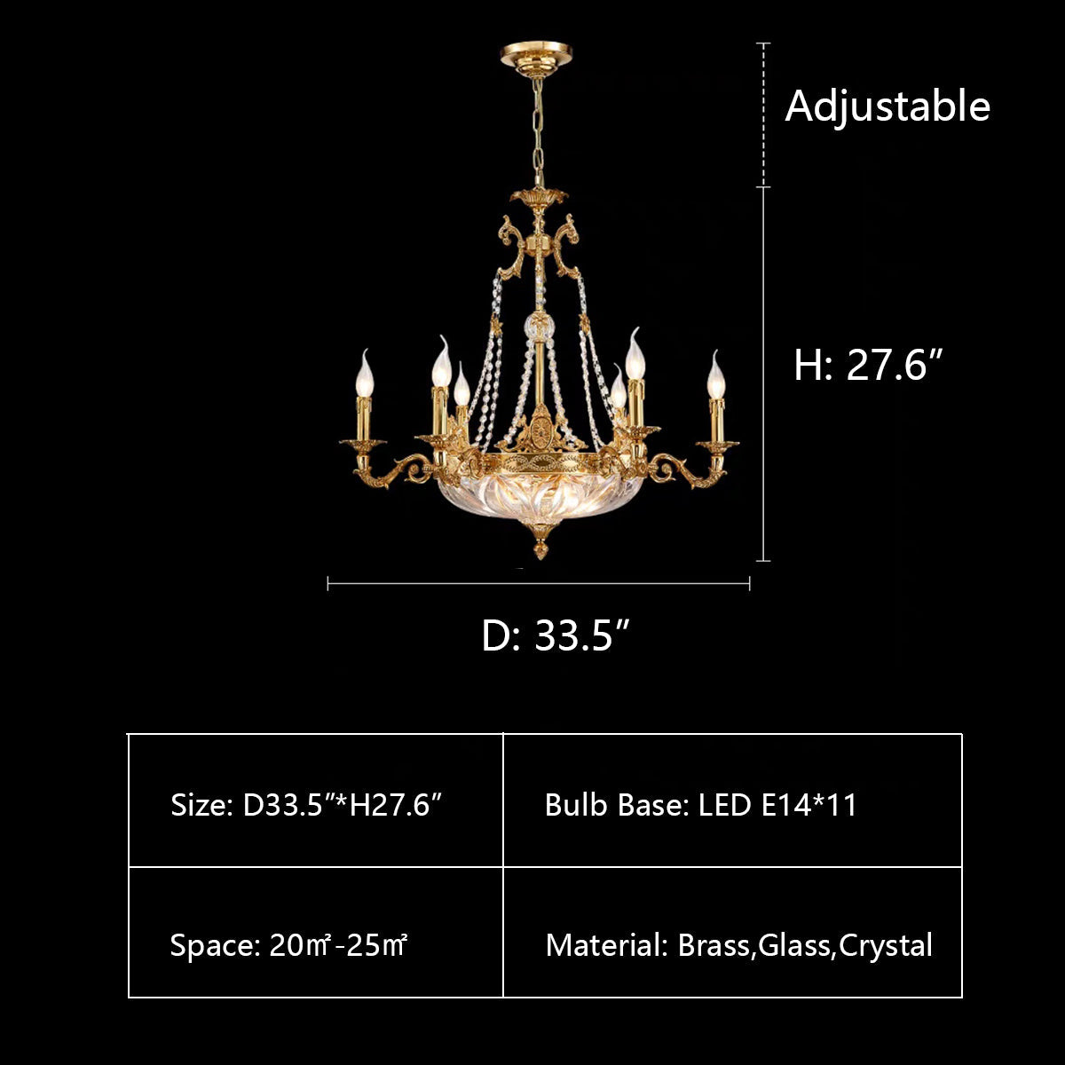 D33.5"*H27.6" chandelier,chandeliers,candle,brass,gold,crystal,glass,branch,elegant,entryway,dining table,big table,round table,foyer,hallway