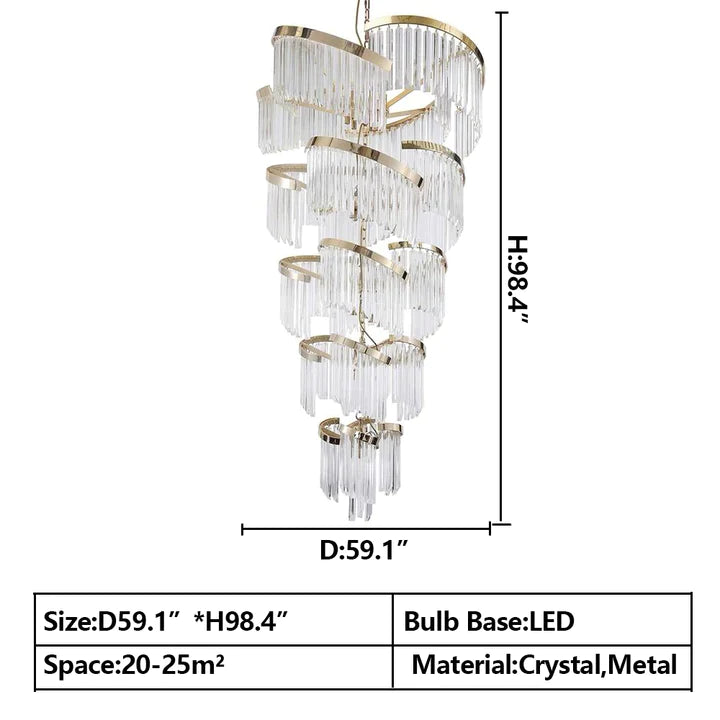 Oversized Modern Designer Creative Multi-tiered Luxury Spiral Crystal Chandelier For High-ceiling Foyer/Entryway/Hallway