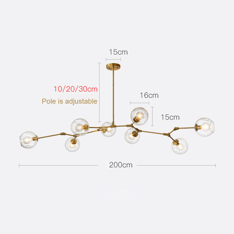 6/8-Lights Clear Globes Glass Modern Arm Chandelier Bronze For Dining Room Or Bedroom