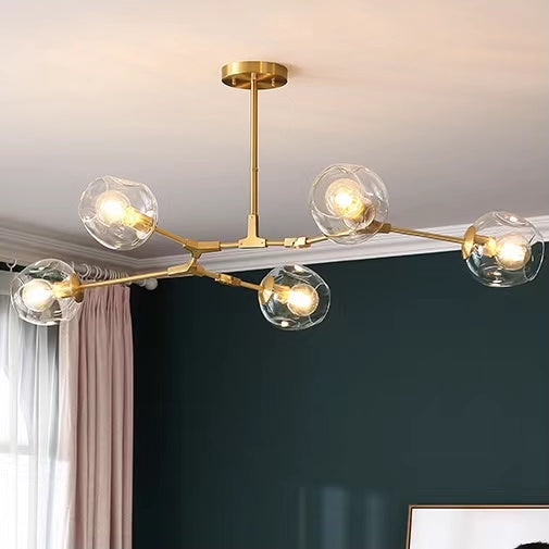 6/8-Lights Clear Globes Glass Modern Arm Chandelier Bronze For Dining Room Or Bedroom