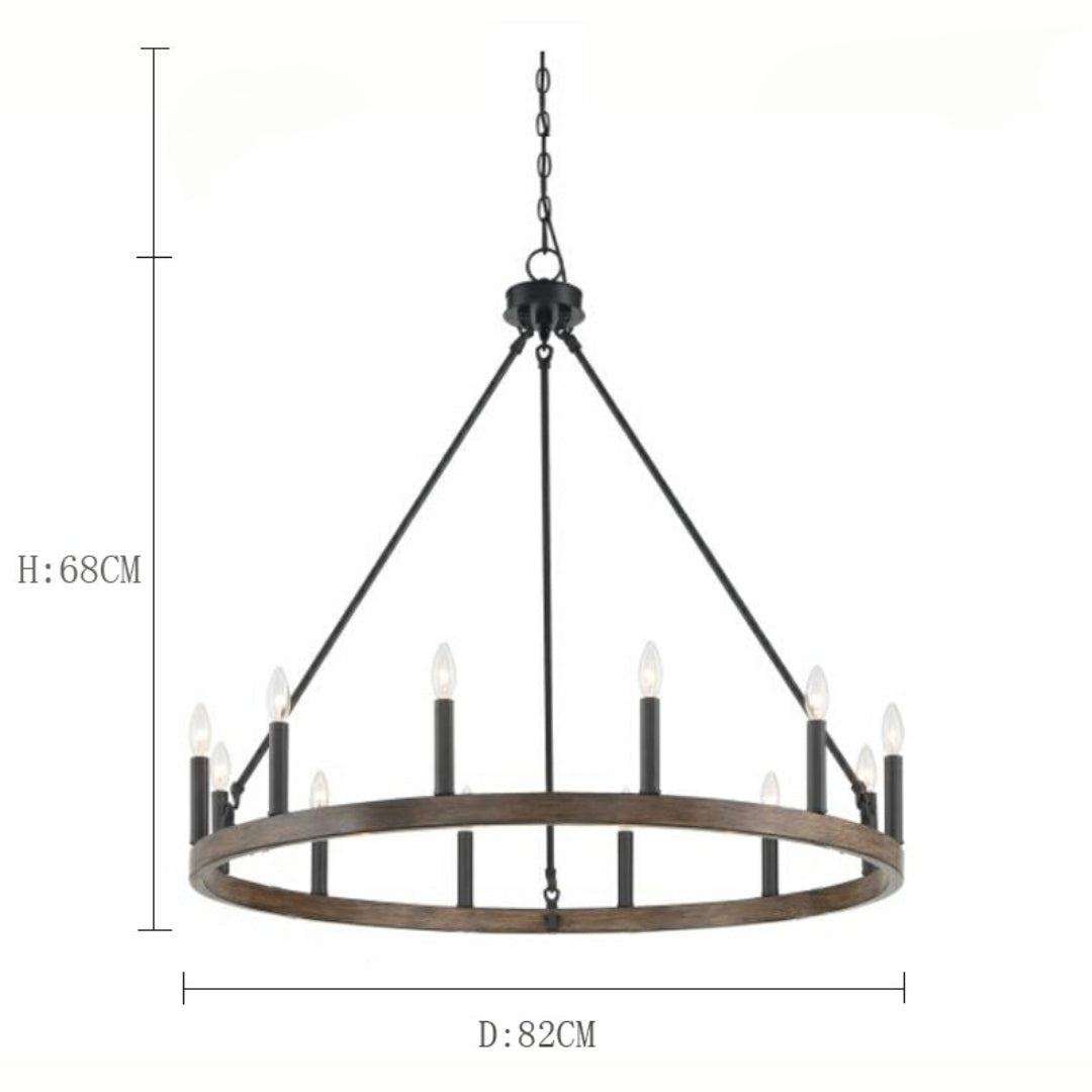 Black_Brass Dust Wagon Wheel Chandelier 12 Lights