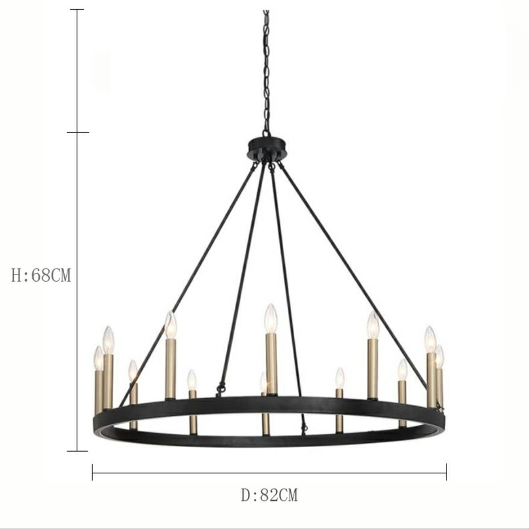 Black_Brass Dust Wagon Wheel Chandelier 12 Lights