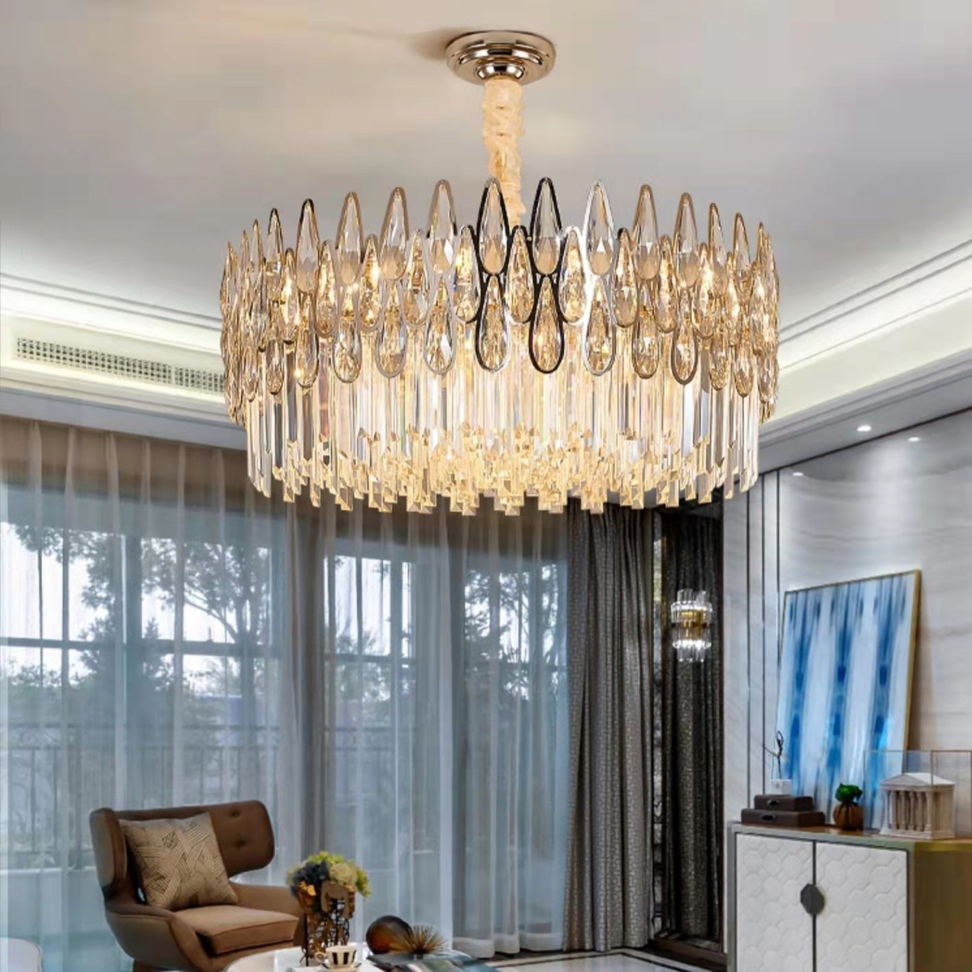 2024 New Arrival Crystal Chandelier Modern Living Room Ceiling Light, image size:1417x1418