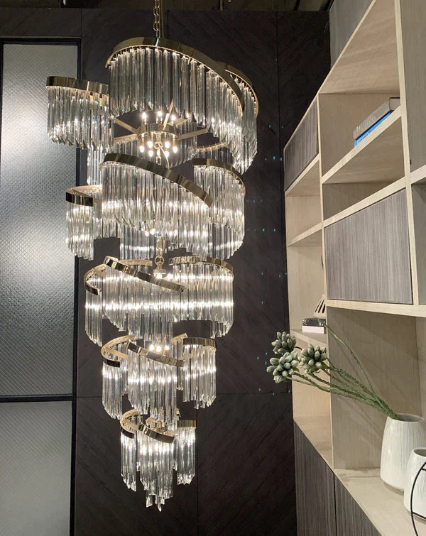 Oversized Modern Designer Creative Multi-tiered Luxury Spiral Crystal Chandelier For High-ceiling Foyer/Entryway/Hallway