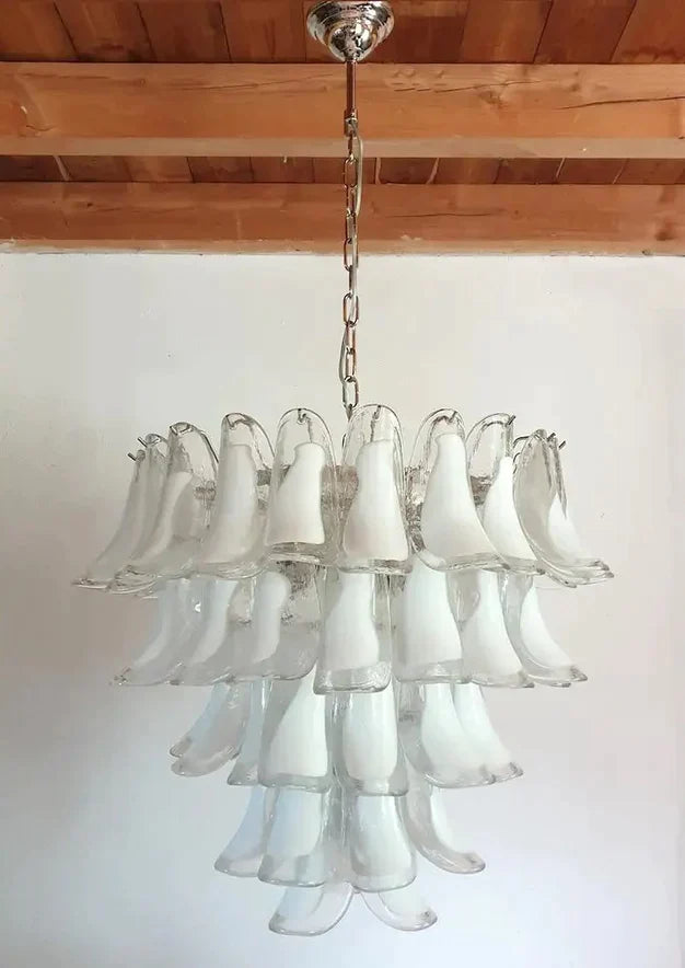 Modern Art 5/6-Tier Traditional Italian Mid-Century Petal Glass Chandelier