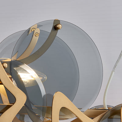 round, glass, gold, wavy, ajustable, living room, bedroom, dining room, LED, metal, white cloud, smoke grey