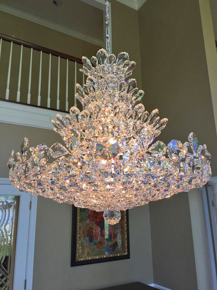 Luxury Empire Floral Crystal Chandelier With 4 Layers Modern Light Fixture For Foyer And Living Room