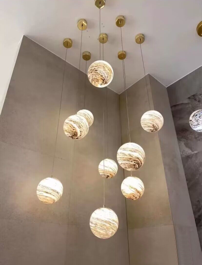 2023 New Nordic Planet Creative Long Pendant Chandelier For Staircase/Foyer/High-ceiling Hallway