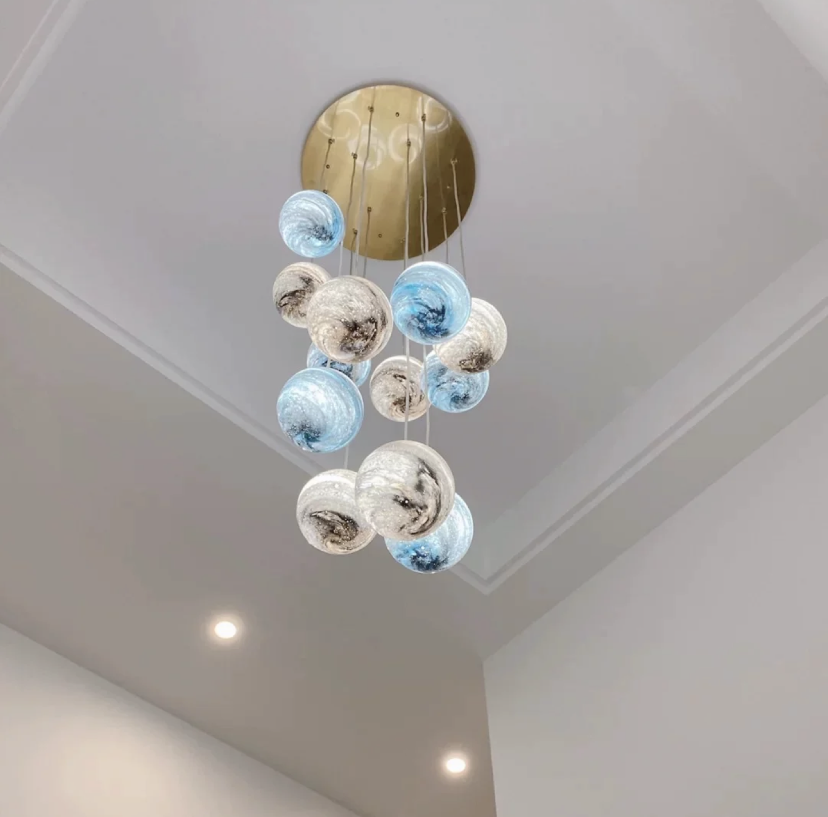2023 New Nordic Planet Creative Long Pendant Chandelier For Staircase/Foyer/High-ceiling Hallway