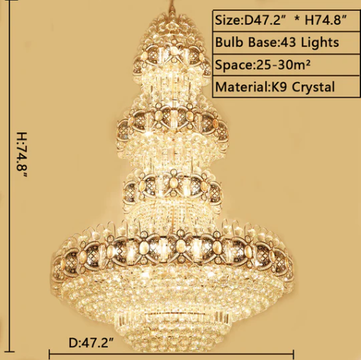 Oversized Luxury Multi-layers Gold Crystal Chandelier For High-ceiling Living Room/Foyer