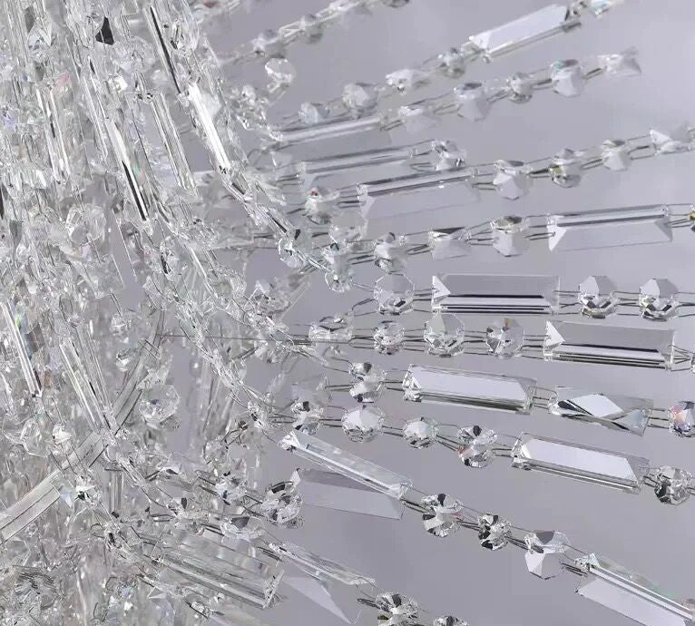 Oversized Silver Crystal Long Ceiling Chandelier Art Designer Column Waterfall Decorative Staircase Light Fixture