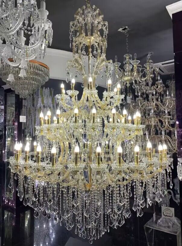 Oversized Luxury Traditional Gold/Chrome Candle Branch Crystal Chandelier for 2-story/Duplex Buildings