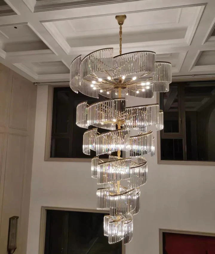Oversized Modern Designer Creative Multi-tiered Luxury Spiral Crystal Chandelier For High-ceiling Foyer/Entryway/Hallway