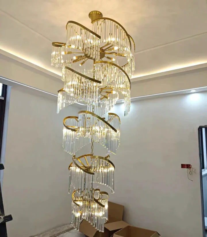 Oversized Modern Designer Creative Multi-tiered Luxury Spiral Crystal Chandelier For High-ceiling Foyer/Entryway/Hallway