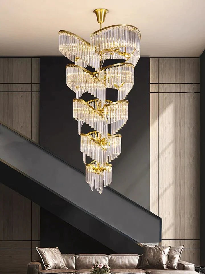 Oversized Modern Designer Creative Multi-tiered Luxury Spiral Crystal Chandelier For High-ceiling Foyer/Entryway/Hallway