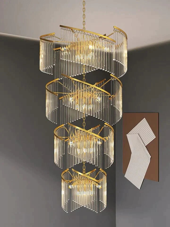 Oversized Modern Designer Creative Multi-tiered Luxury Spiral Crystal Chandelier For High-ceiling Foyer/Entryway/Hallway