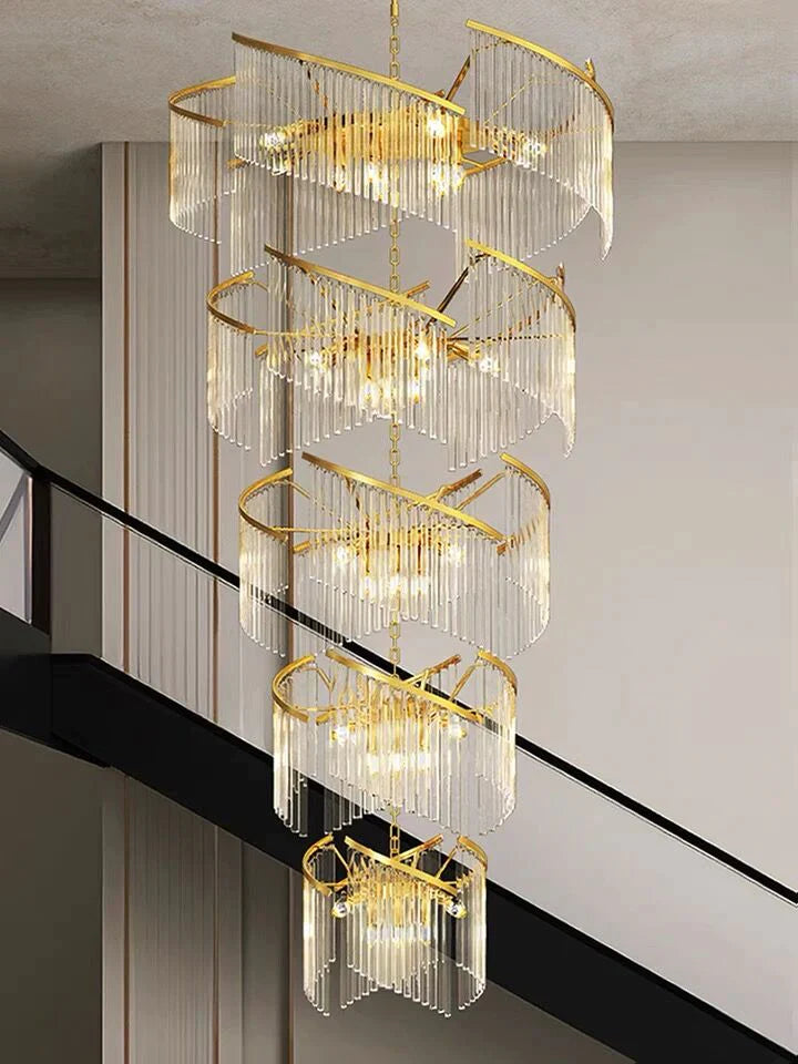 Oversized Modern Designer Creative Multi-tiered Luxury Spiral Crystal Chandelier For High-ceiling Foyer/Entryway/Hallway
