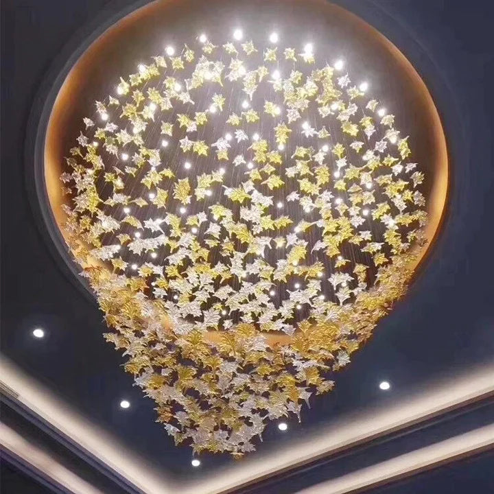 Oversized Art Design Autumn Maple Leaf Glass Chandelier for Dining Table/Hallway/Entryway Light Fixture