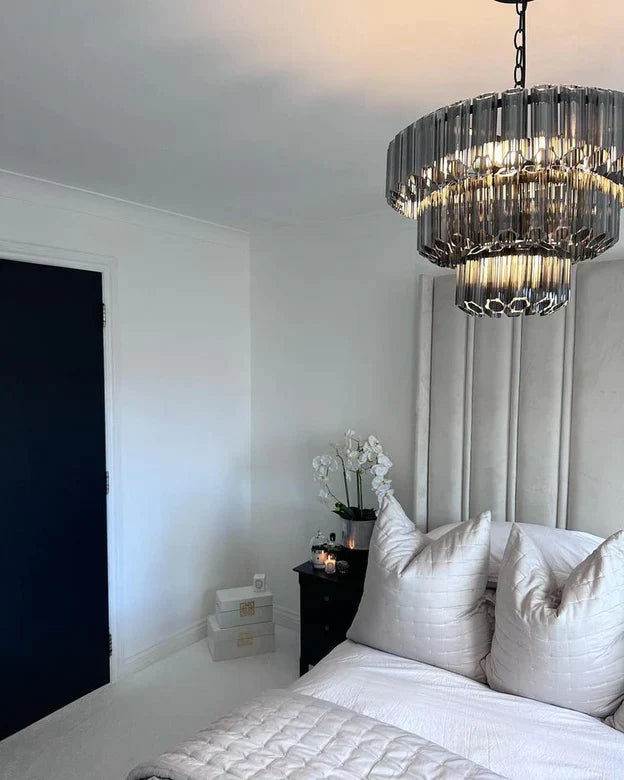 Modern Art Design 4/7-Light Smoky Gray/Clear Layered Glass Chandelier