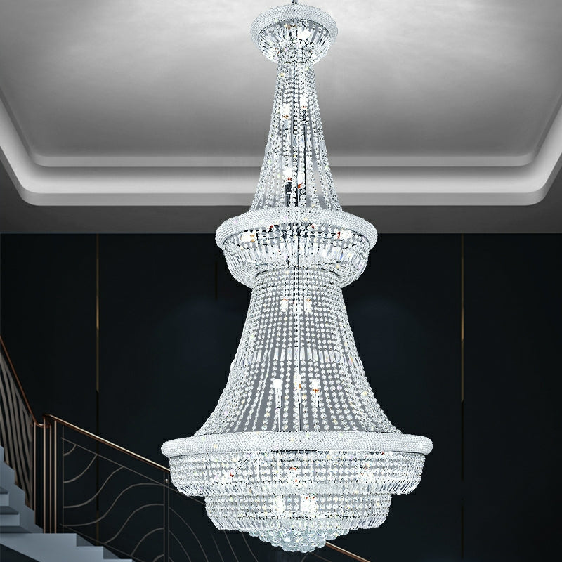 Silver/ Chrome Extra Large Crystal Chandelier Foyer Entryway Long Ceil