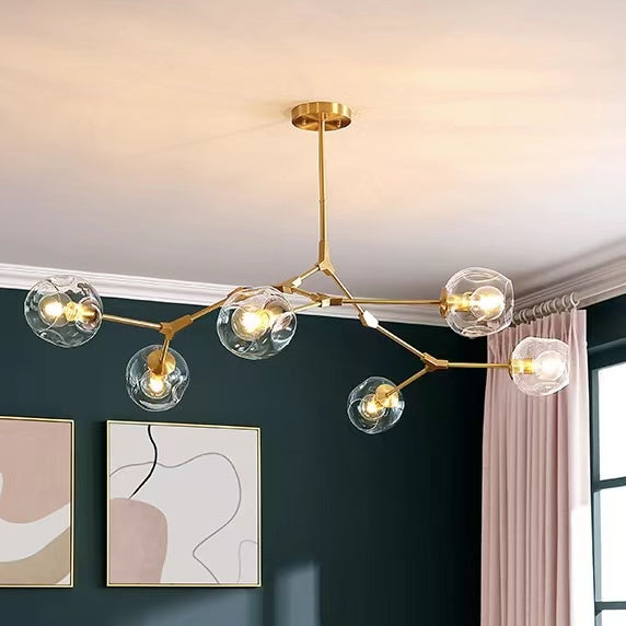 6/8-Lights Clear Globes Glass Modern Arm Chandelier Bronze For Dining Room Or Bedroom