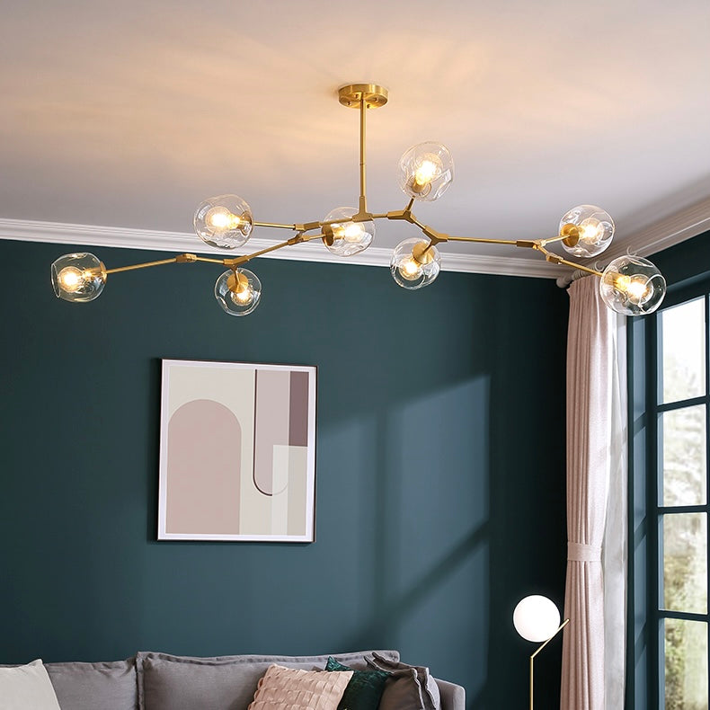 6/8-Lights Clear Globes Glass Modern Arm Chandelier Bronze For Dining Room Or Bedroom