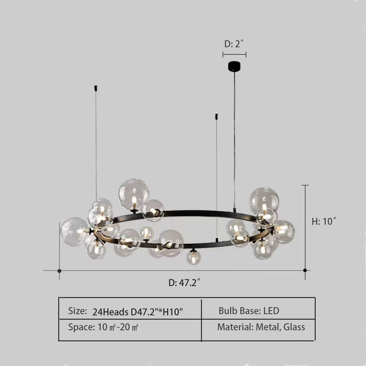 Ring: 24Heads D47.2"*H10.0" chandelier,chandeliers,round,round,linear,glass,black,bubble,nordic,minimalist,living room,dining room,dining table,long table,big table,kitchen island,kitchen bar,oversized,huge,big,long,large,extra large
